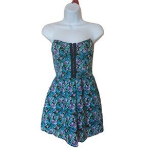 Blue Floral Strapless Skort Dress Size Medium